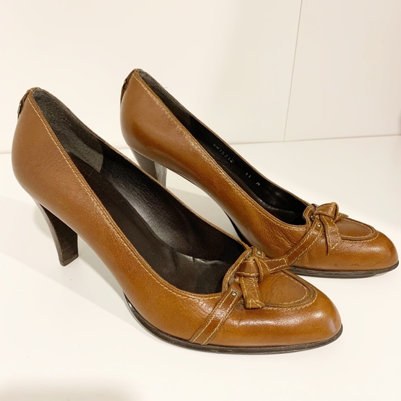 Stuart Weitzman Cognac Brown Leather Classic Pumps - Picture 1 of 13